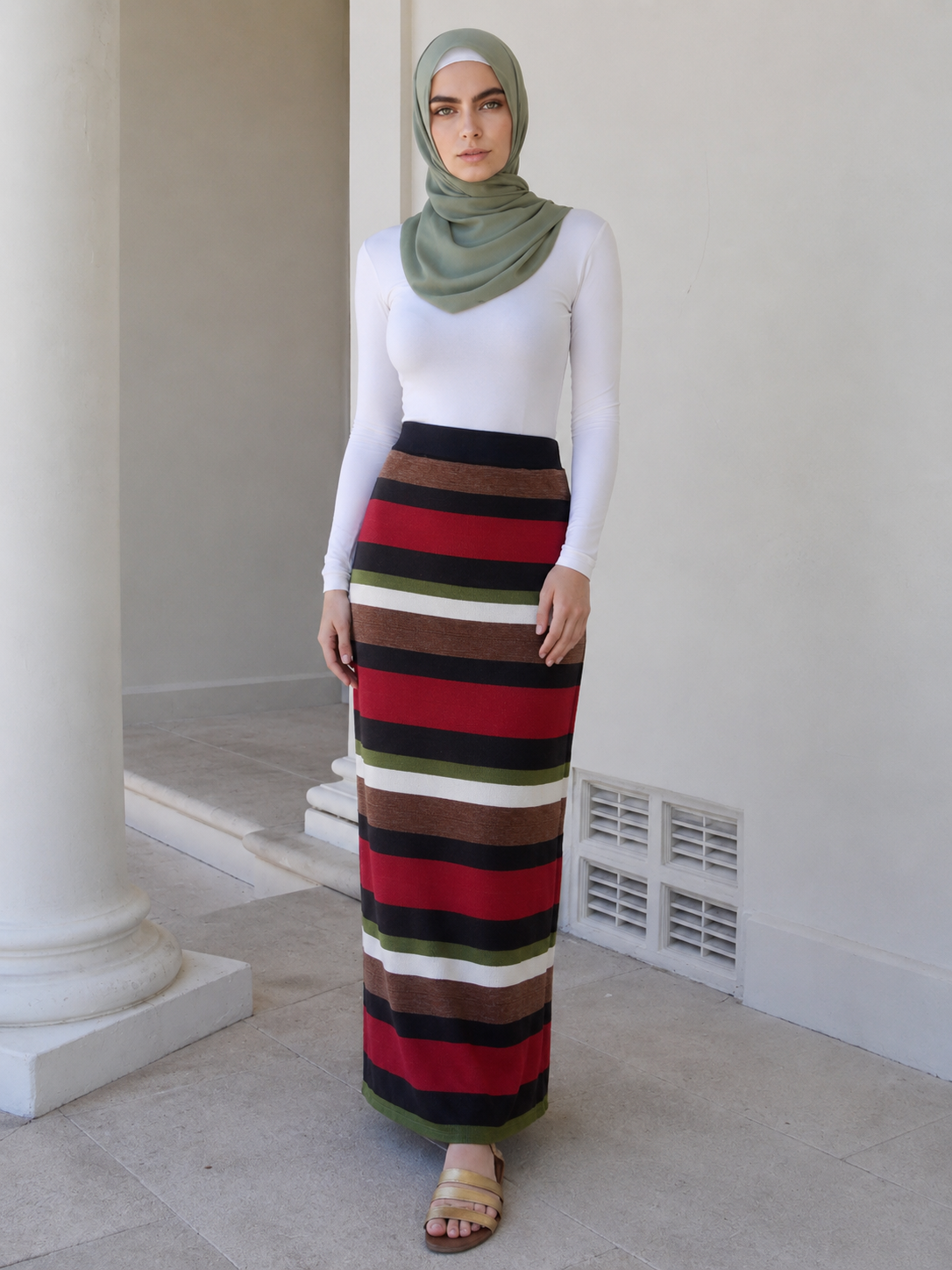 Vintage Stripe Knit Maxi Skirt