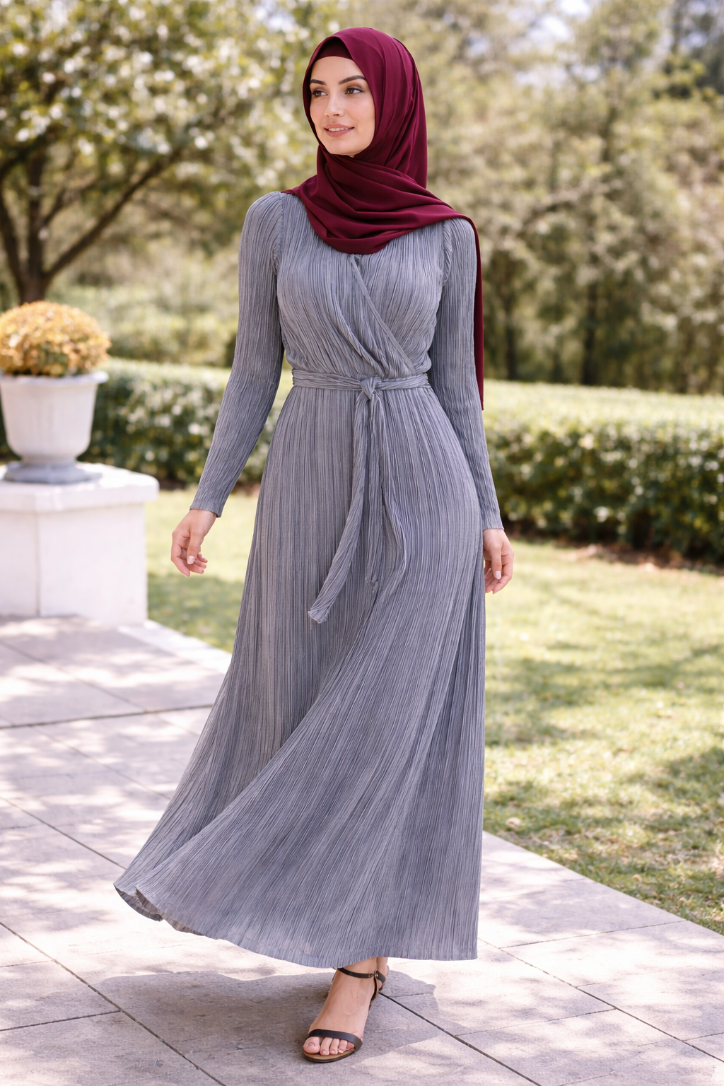 Luna Pleated Wrap Maxi – Silver Mist