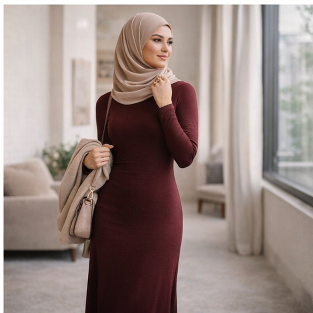 Body Dress Maxi Jersey New Modal Fabric - Maroon - Divinity Collection