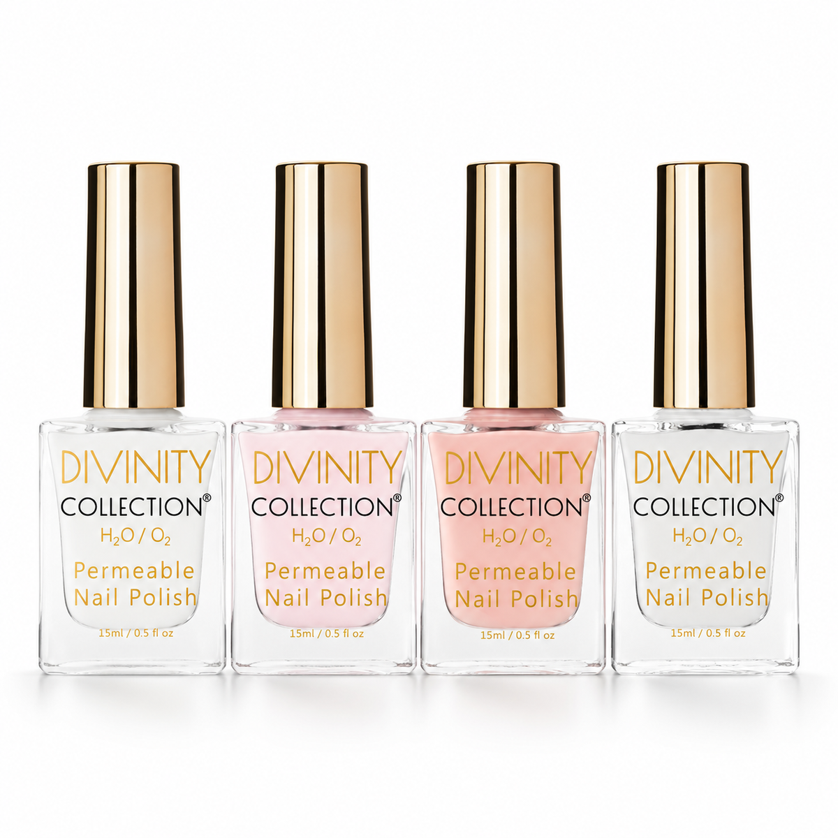 Everyday Neutrals Set: Milky White, Lightest Pink, Nude and Top Coat, four 15 ml bottles