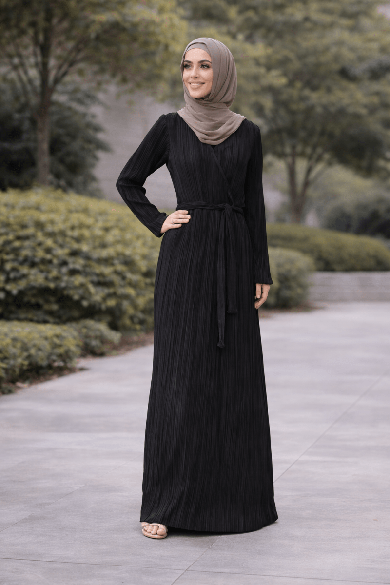 Luna Pleated Wrap Maxi – Midnight Black - Divinity Collection