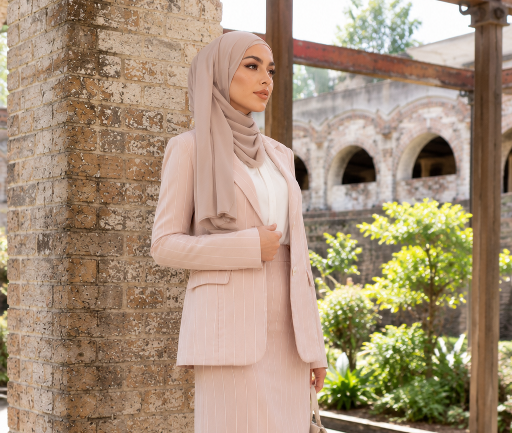 Blush Linen Pinstripe High Waisted Skirt