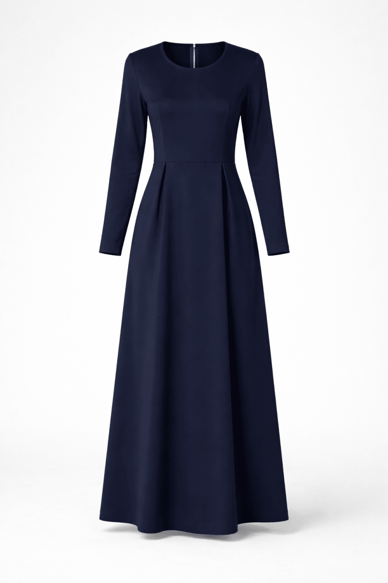 The Essential Ponte Pleated Maxi – Navy | Discreet Side Pockets - Divinity Collection
