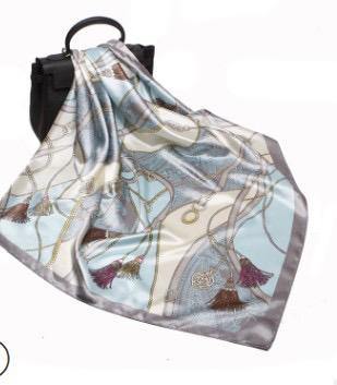 Aqua Tassel Square Satin Silky Scarf - Divinity Collection