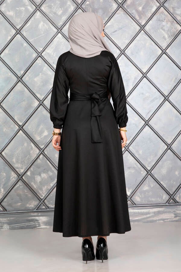Black Tie Waist Buttoned Down Shirt Dress - Divinity Collection
