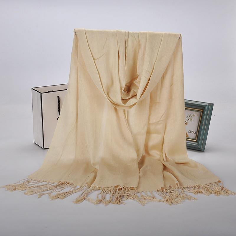 Luxurious Premium Fringe Hijab - Light Beige - Divinity Collection