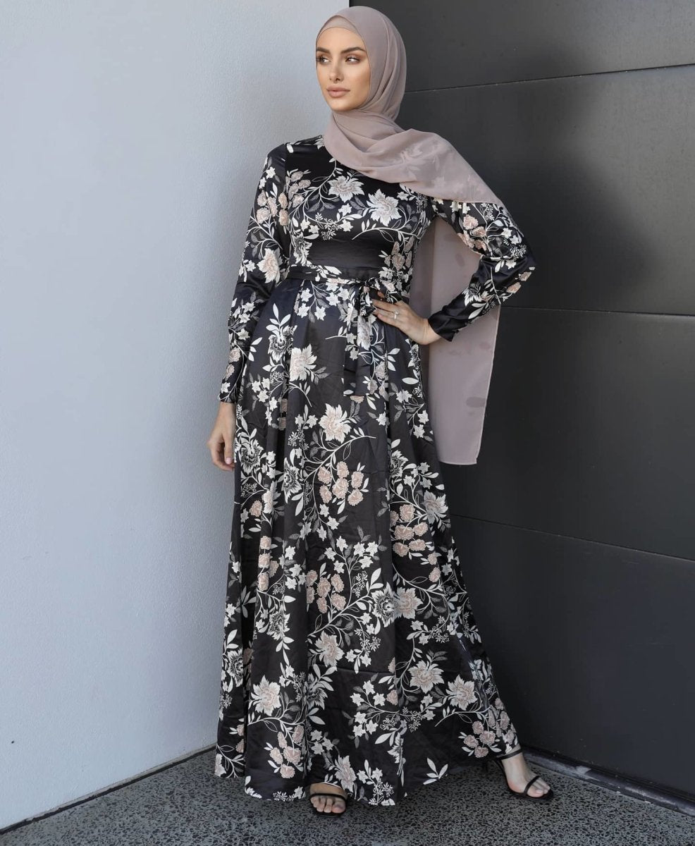 Black and Nude Floral Satin... - Divinity Collection