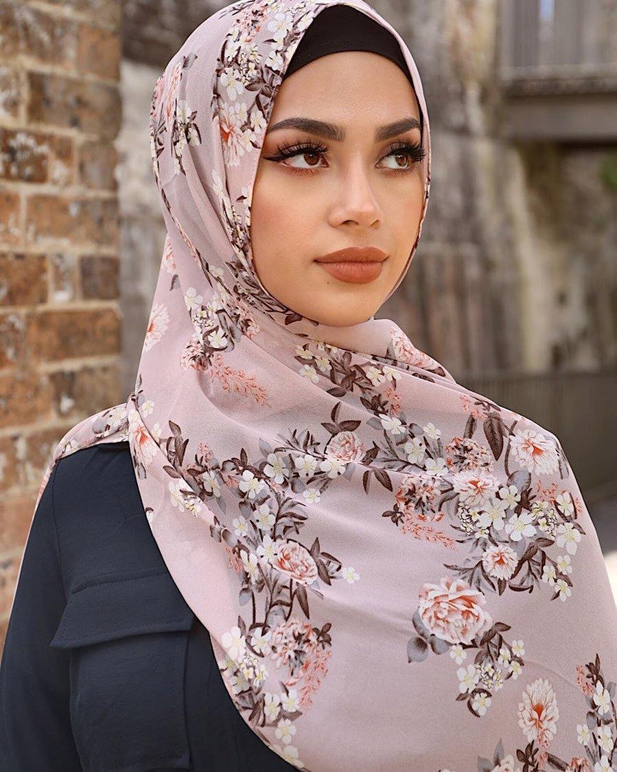 Divinity Pink Nude Floral Hijab❤️... - Divinity Collection
