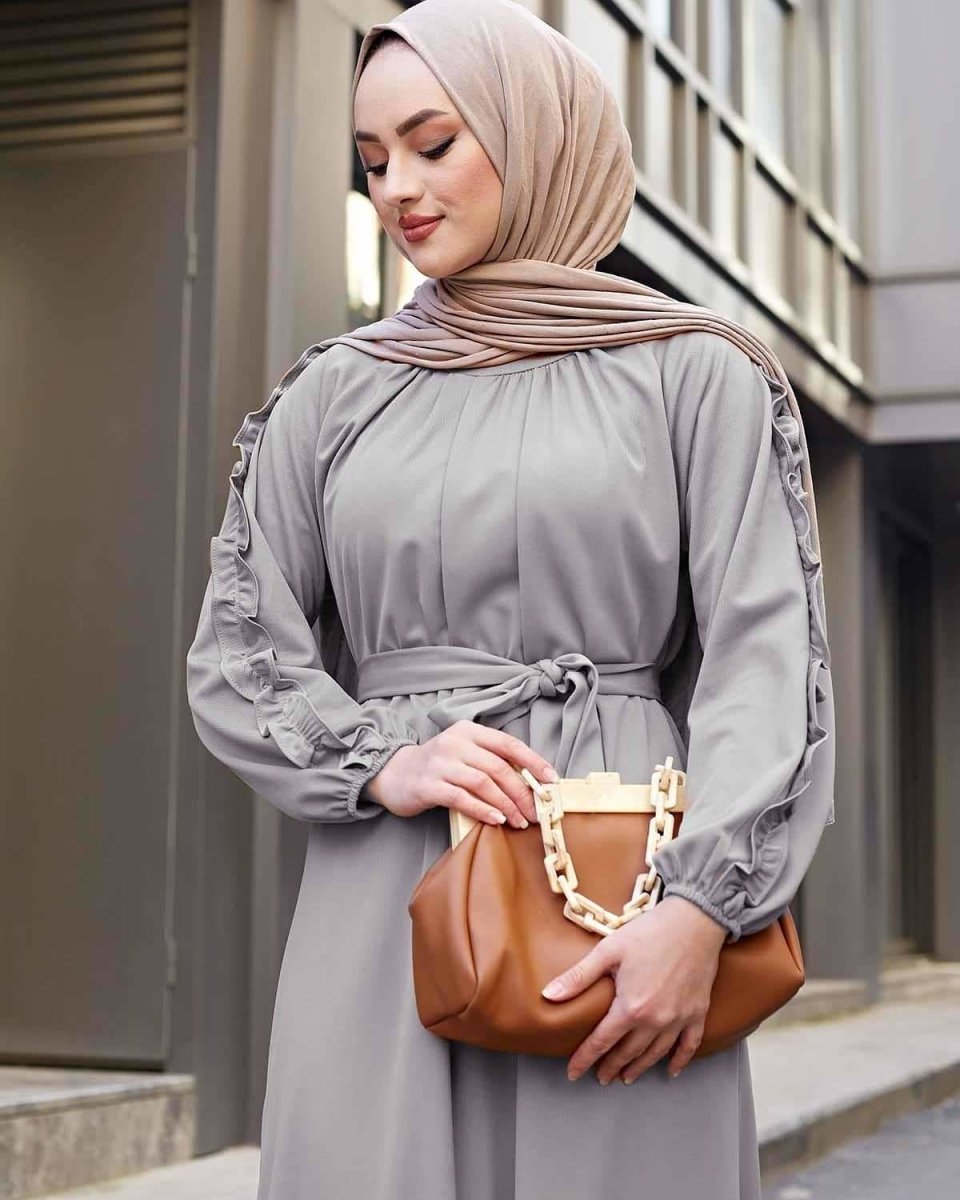 Warm Grey Frill Maxi Dress... - Divinity Collection