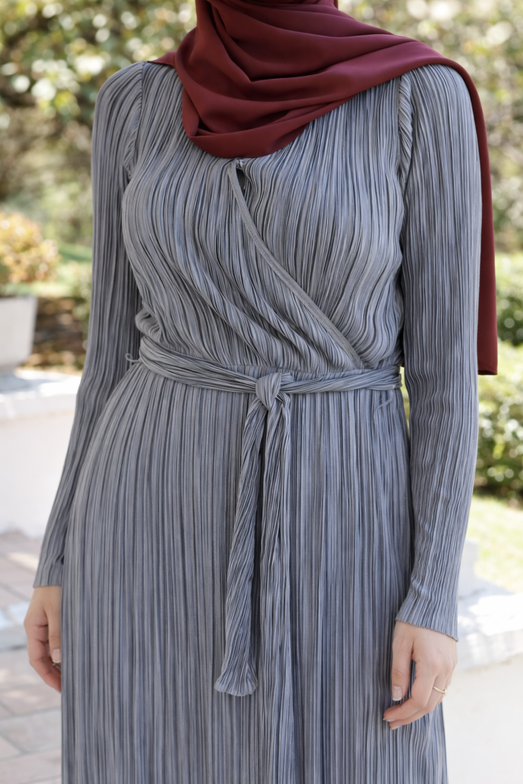 Luna Pleated Wrap Maxi – Silver Mist