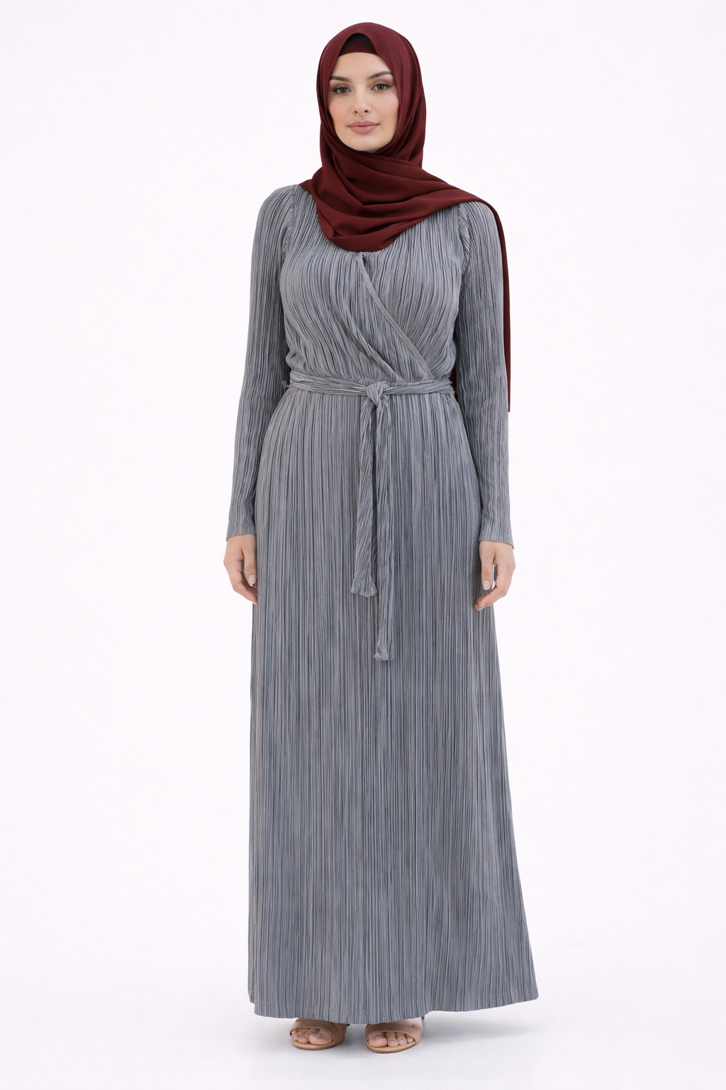 Luna Pleated Wrap Maxi – Silver Mist