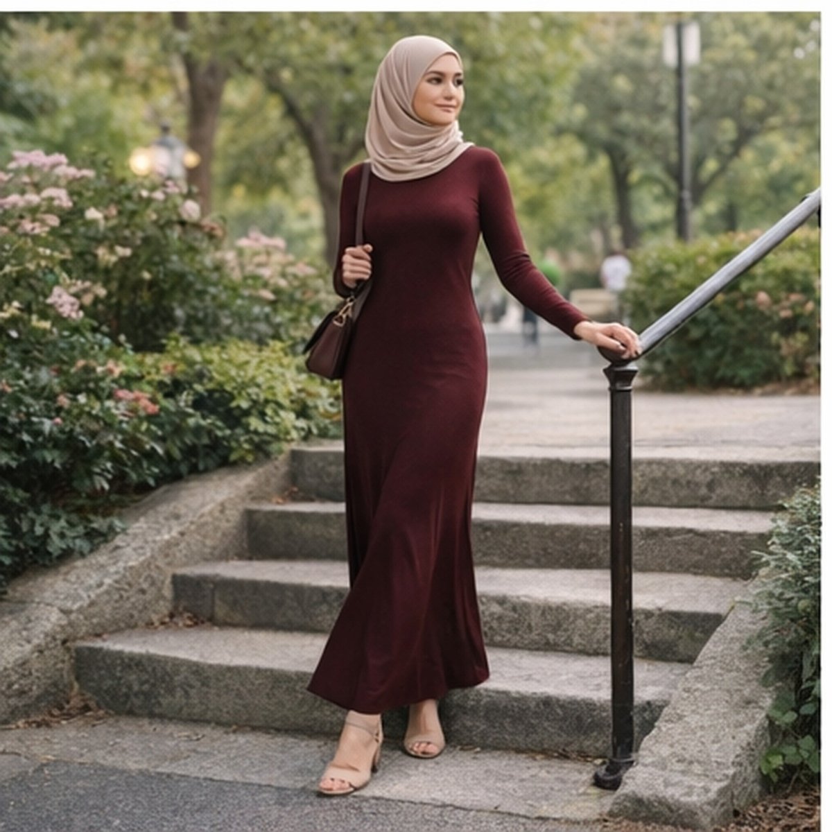 Body Dress Maxi Jersey New Modal Fabric - Maroon - Divinity Collection