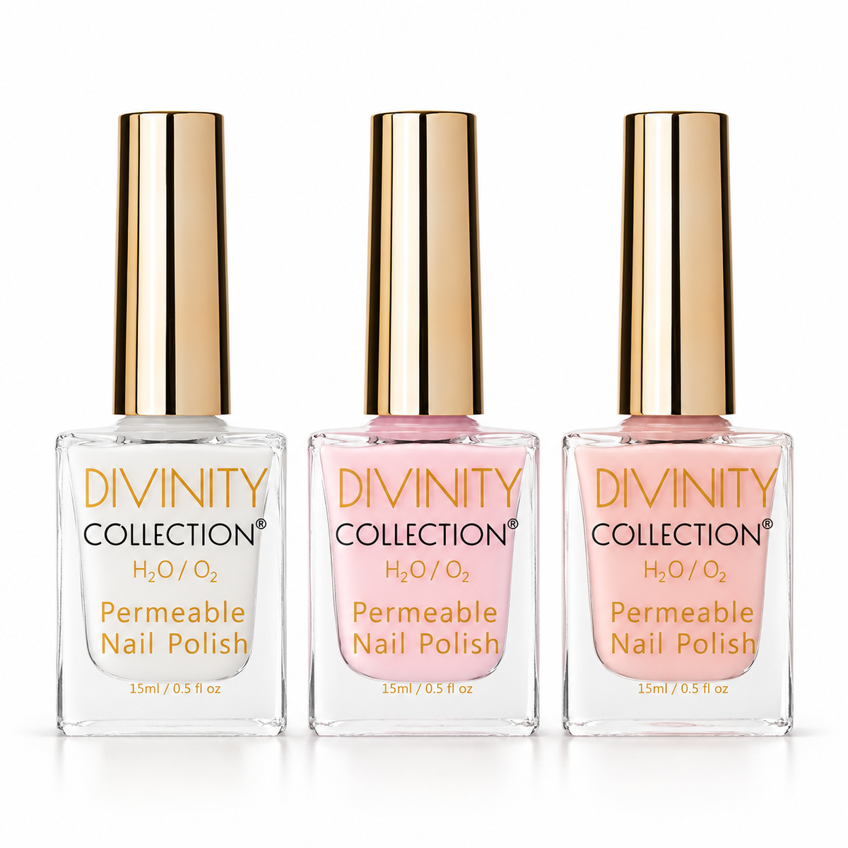 Everyday Neutrals Trio: Milky White, Lightest Pink and Nude, three 15 ml bottles