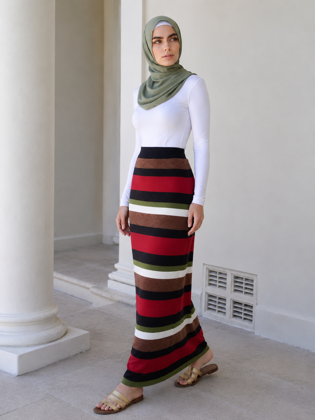 Vintage Stripe Knit Maxi Skirt