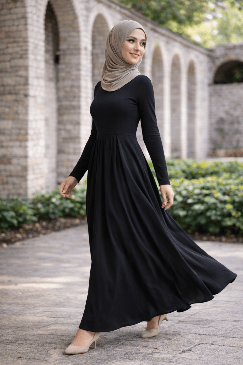The Essential Ponte Pleated Maxi – Black | Discreet Side Pockets - Divinity Collection