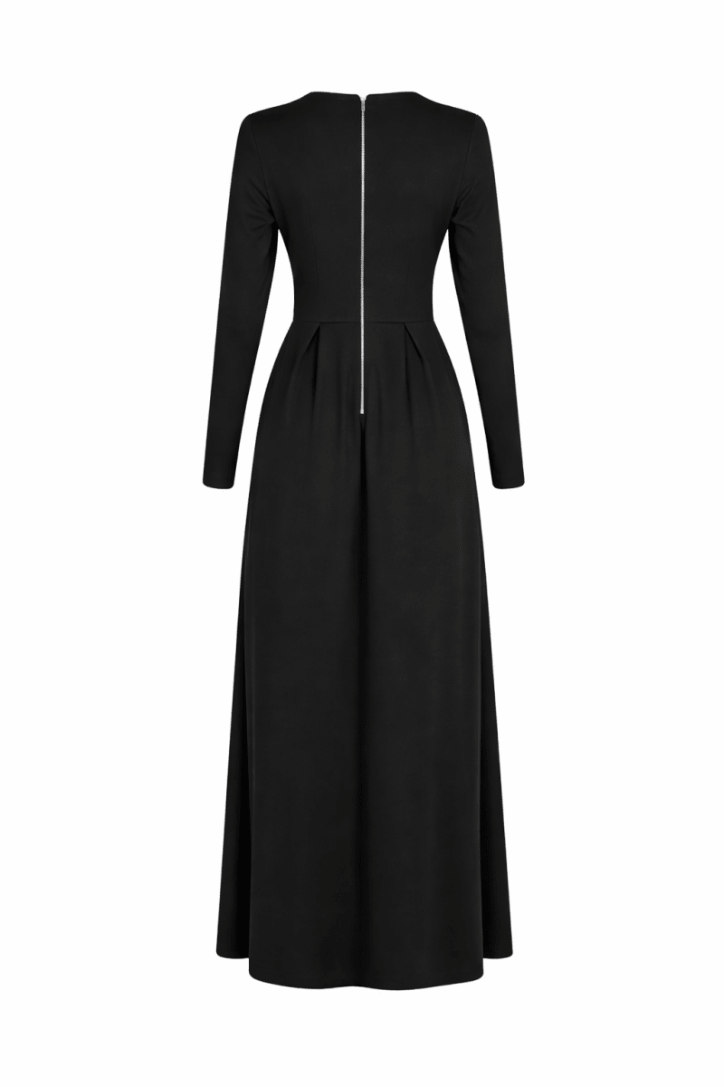 The Essential Ponte Pleated Maxi – Black | Discreet Side Pockets - Divinity Collection