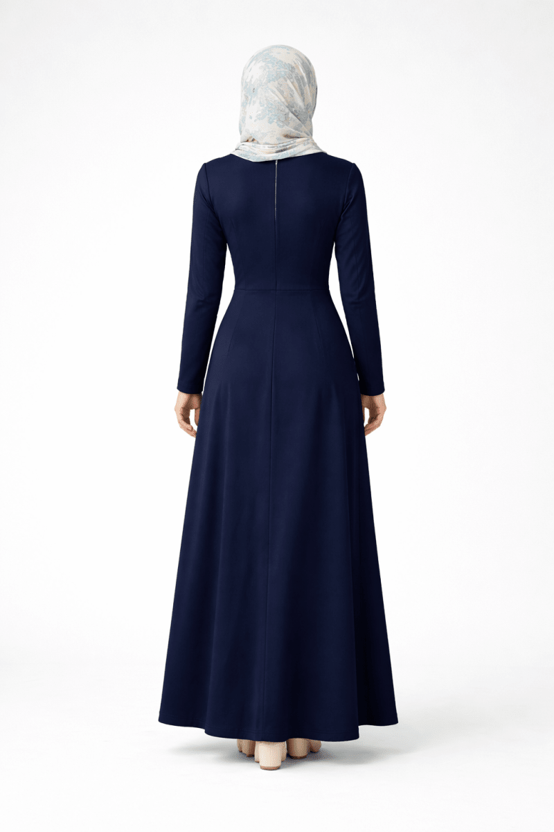 The Essential Ponte Pleated Maxi – Navy | Discreet Side Pockets - Divinity Collection