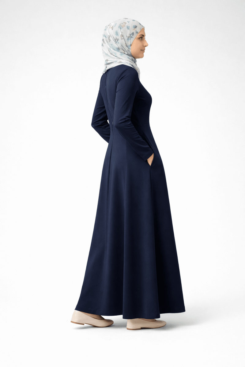 The Essential Ponte Pleated Maxi – Navy | Discreet Side Pockets - Divinity Collection