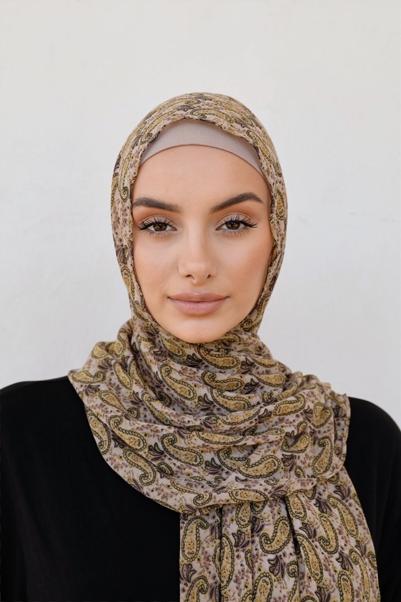 Beige and Brown Paisley Hijab - Divinity Collection