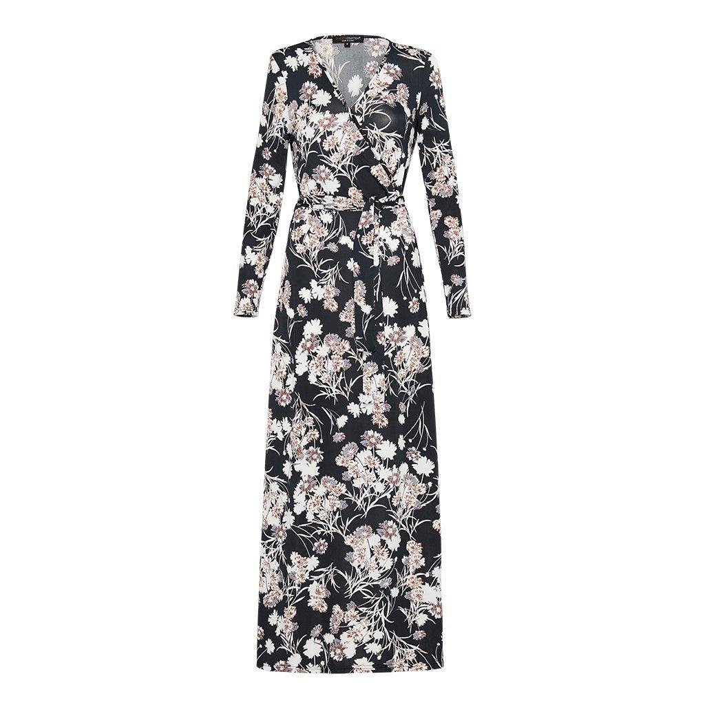 Black and Cream Floral Wrap Dress | Divinity Collection Black and Cream Floral Wrap Dress | Divinity Collection