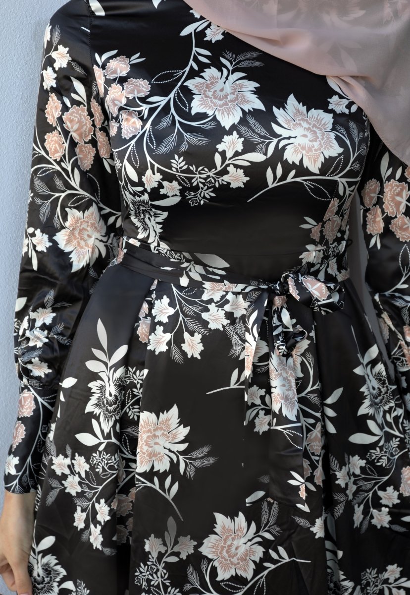 Black and Nude Floral Satin Dress | Divinity Collection Black and Nude Floral Satin Dress | Divinity Collection