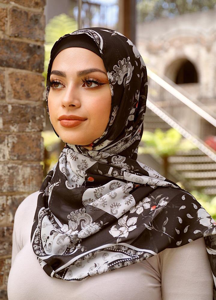 Black Floral Paisley Hijab - Divinity Collection