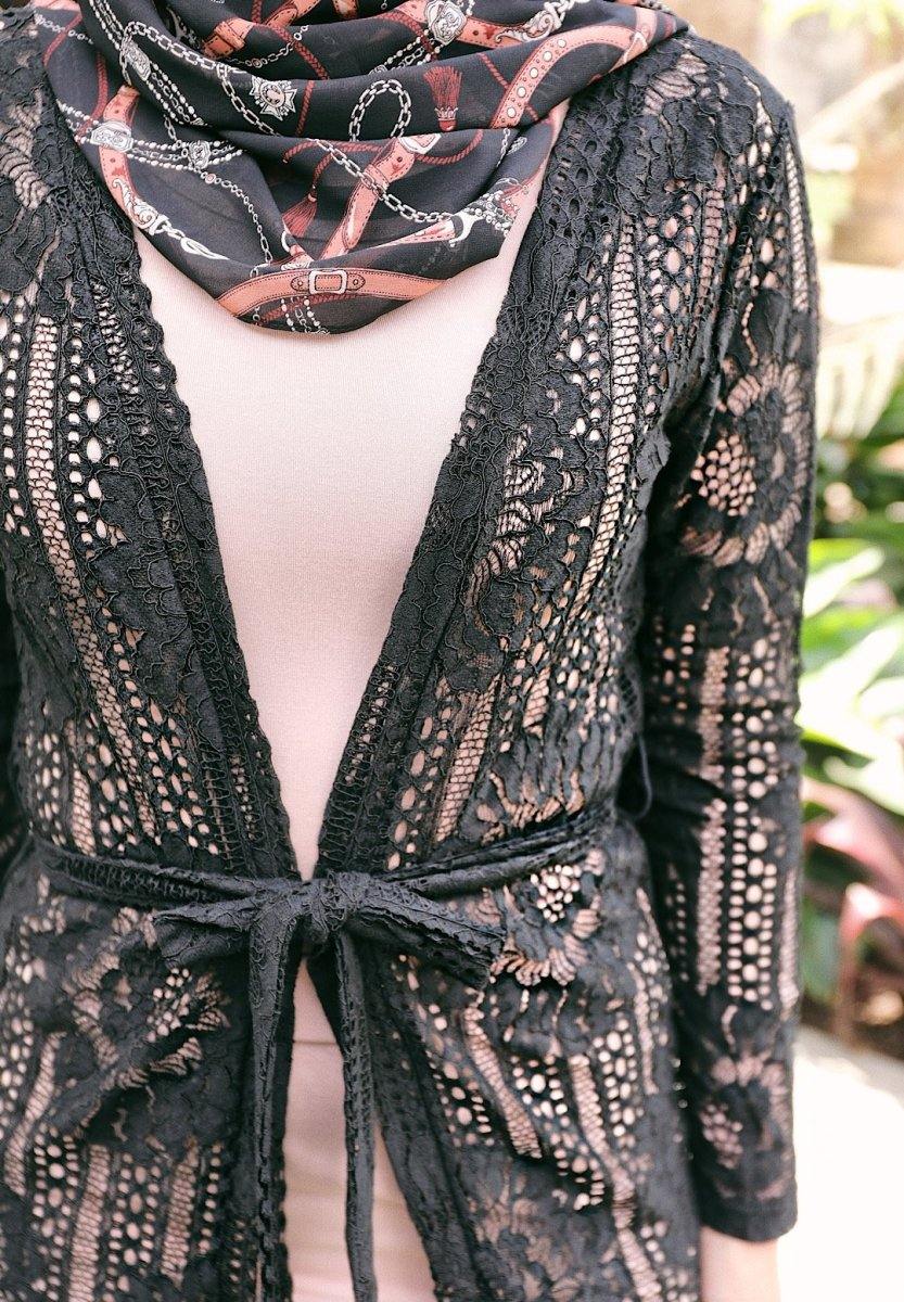 Black Lace Tie Waist Cardigan - Divinity Collection