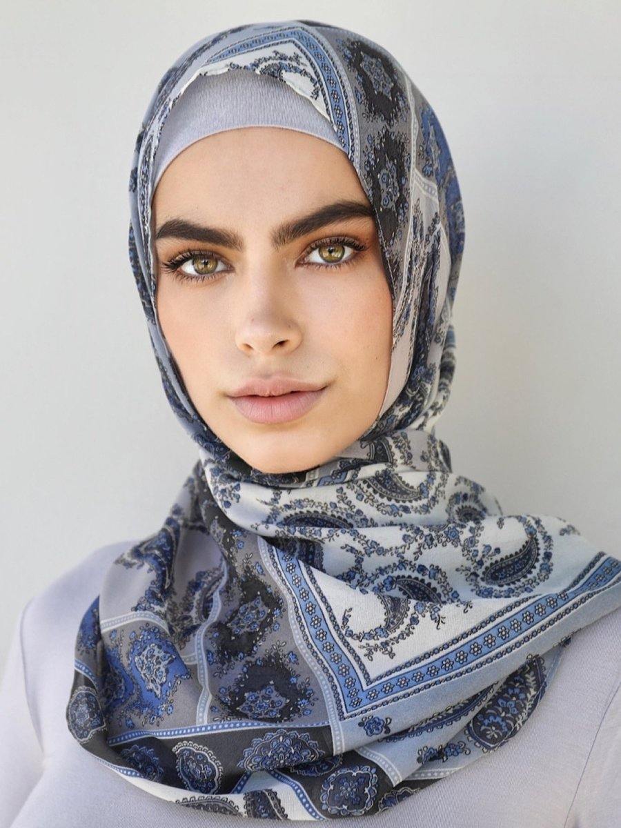 Blue Grey Patchwork Paisley Hijab - Divinity Collection