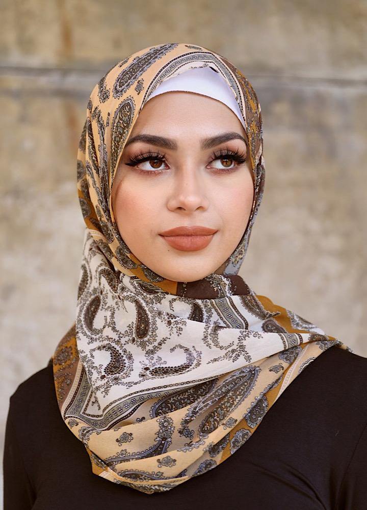 Camel Patchwork Paisley Hijab - Divinity Collection