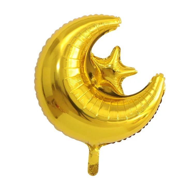 Crescent & Star Islamic Foil Helium Balloon - Gold - Divinity Collection