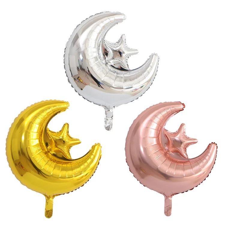 Crescent & Star Islamic Foil Helium Balloon - Silver - Divinity Collection