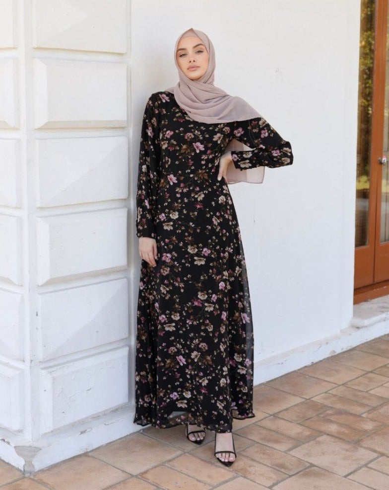 Euphoria Floral Chiffon Long Sleeve Dress - Divinity Collection