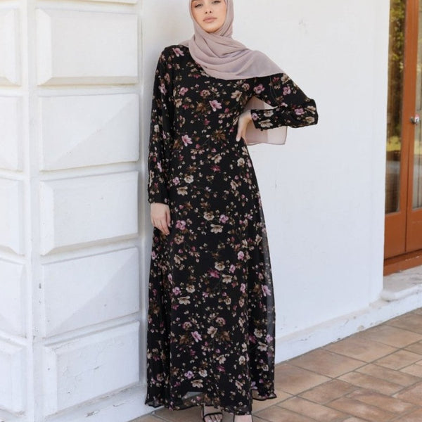Euphoria Floral Chiffon Long Sleeve Dress