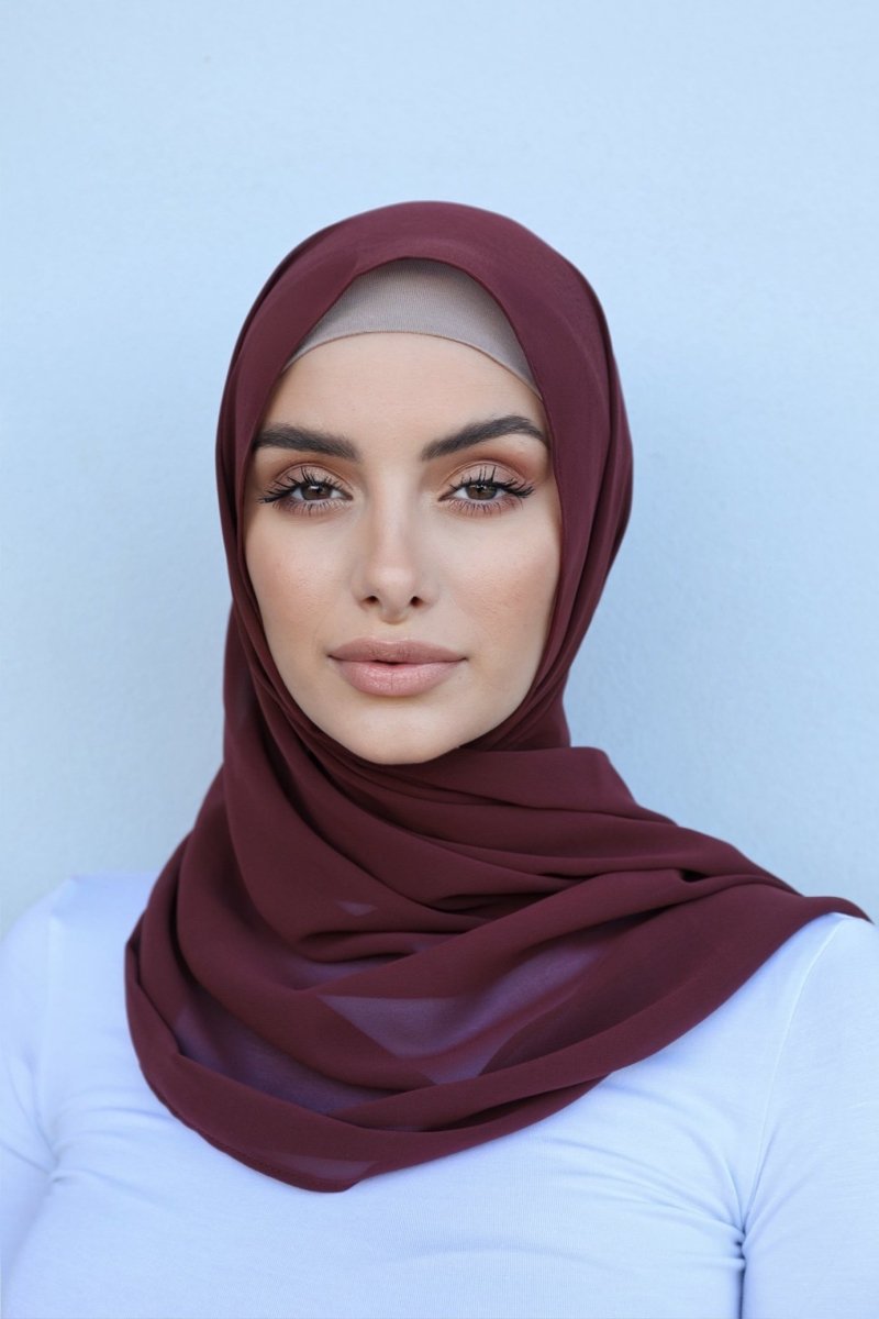 Maroon Plain Chiffon Hijab - Divinity Collection