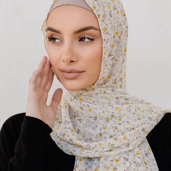 Off White Summer Floral Hijab exclusive at Divinity Collection