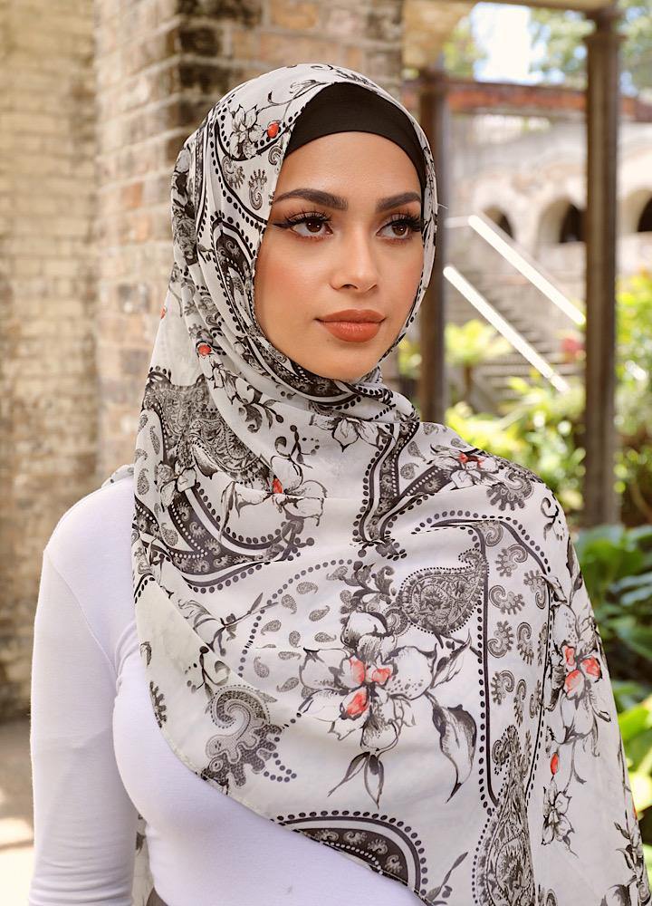 White Floral Paisley Hijab - Divinity Collection